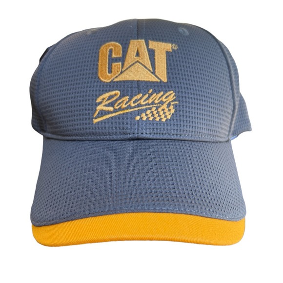 CAT Racing‎ Hat Mens Gray Yellow Competition Mesh Adjustable Baseball Cap New